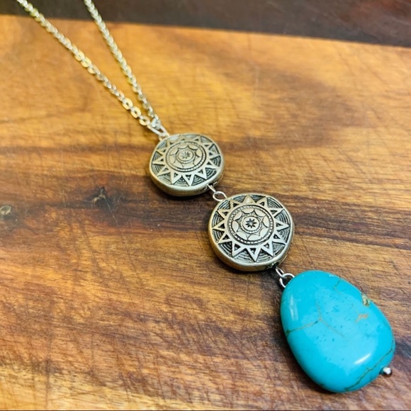 Aztec Bead Turquoise Drop Necklace - Picture 2 of 6